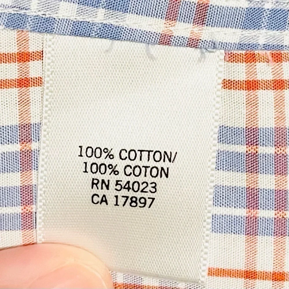 Banana Republic Non-Iron Tailored Slim Plaid Button Down Shirt XL Blue/Orange